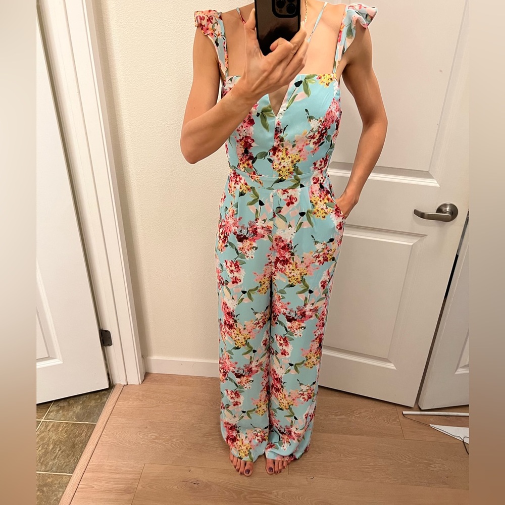 Floral straight legs Anthropologie jumpsuit
